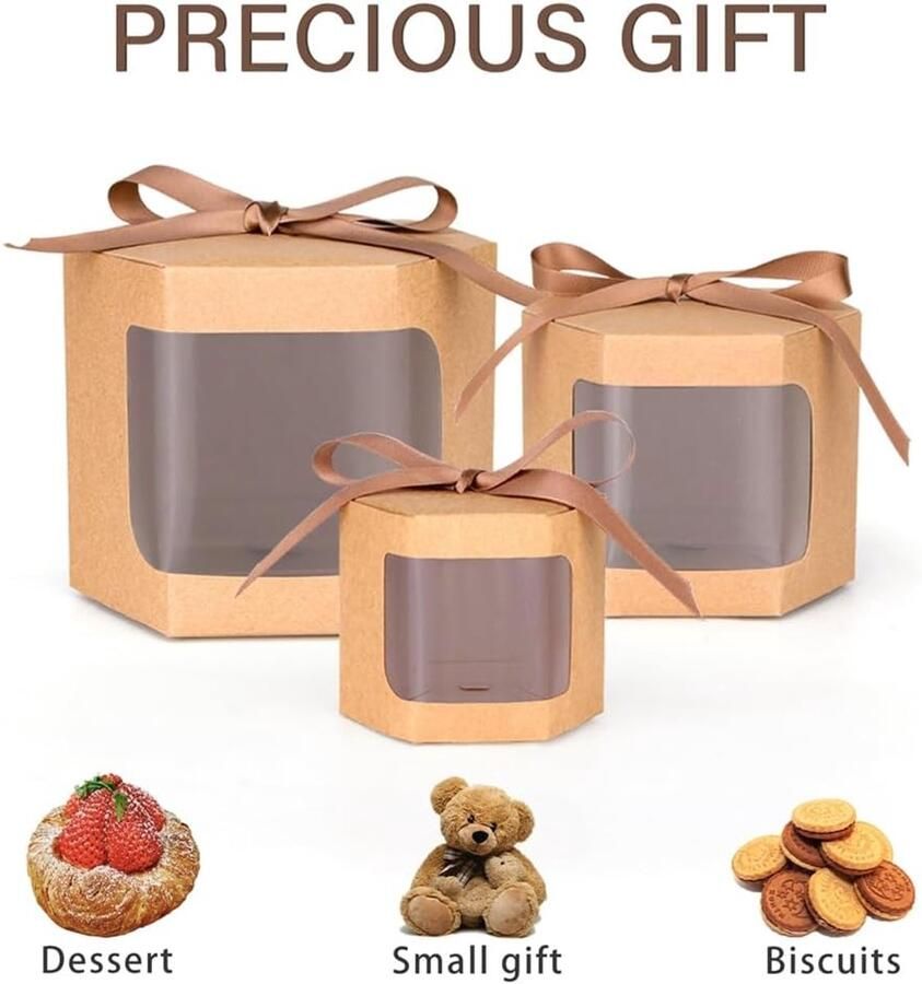 Taartdozen 10 stuks zeshoekig gebakkarton met kijkvenster taartdoos geschenkdozen voor bruiloft verjaardag Kerstmis feest cake koekjes verpakking goud #4 13 x