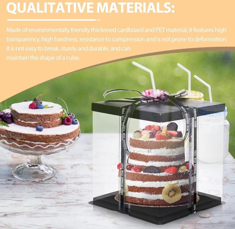 Taartdozen 30 x 30 x hoogwaardige taartdoos met sokkel en band herbruikbare geschenkdoos doorzichtig voor verjaardag bruiloft dessert robuuste taartdoos