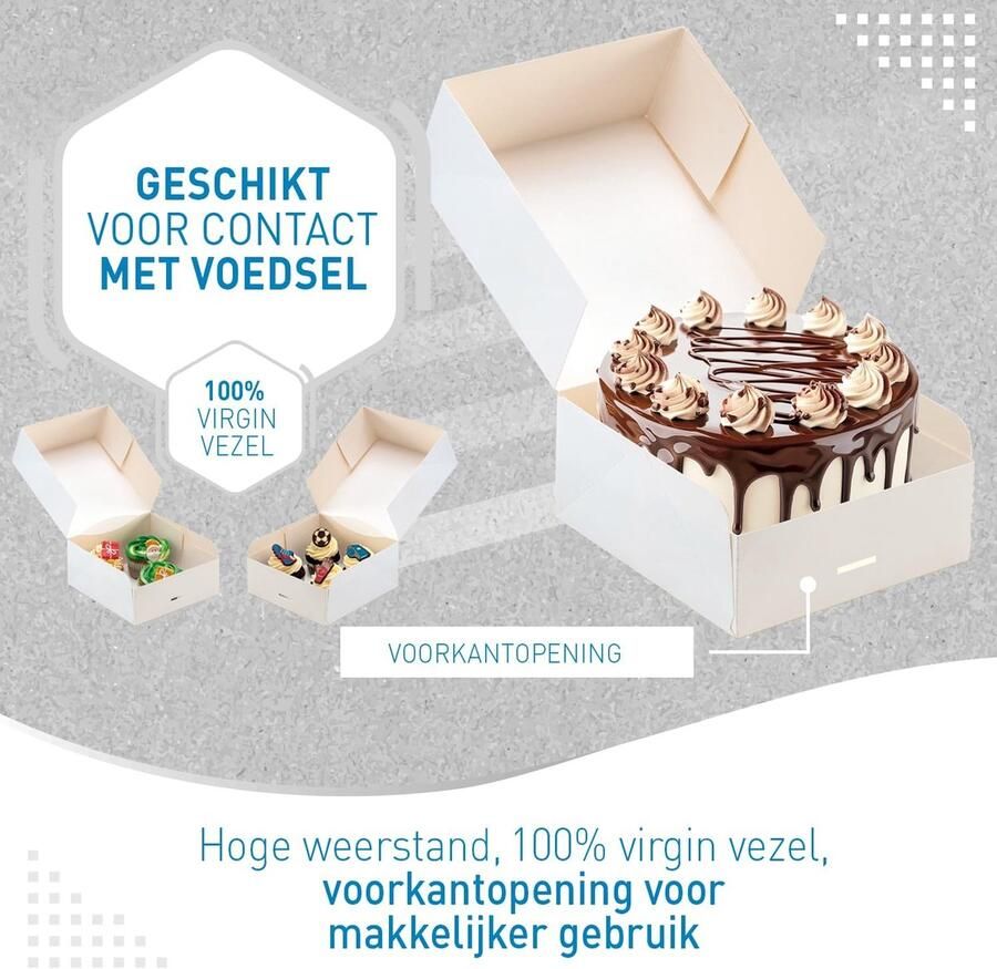Taartdozen Afmetingen 20x20x Stevige Bakdozen Gemakkelijk in Elkaar te Zetten en Herbruikbaar Milieuvriendelijke Plantaardig Vezelkarton Pak van 50 Dozen Witte kleur