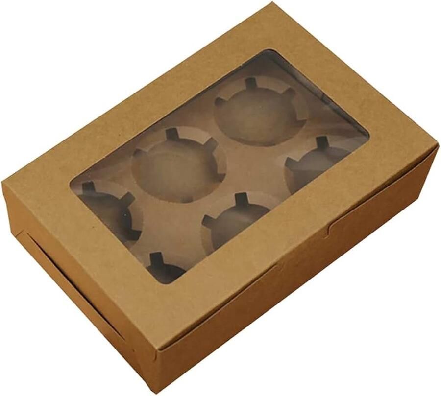 Taartdozen cupcake box met kijkvenster en uitneembare binnenhouder voor koekjes cupcakes bakcontainers (6 gaten)