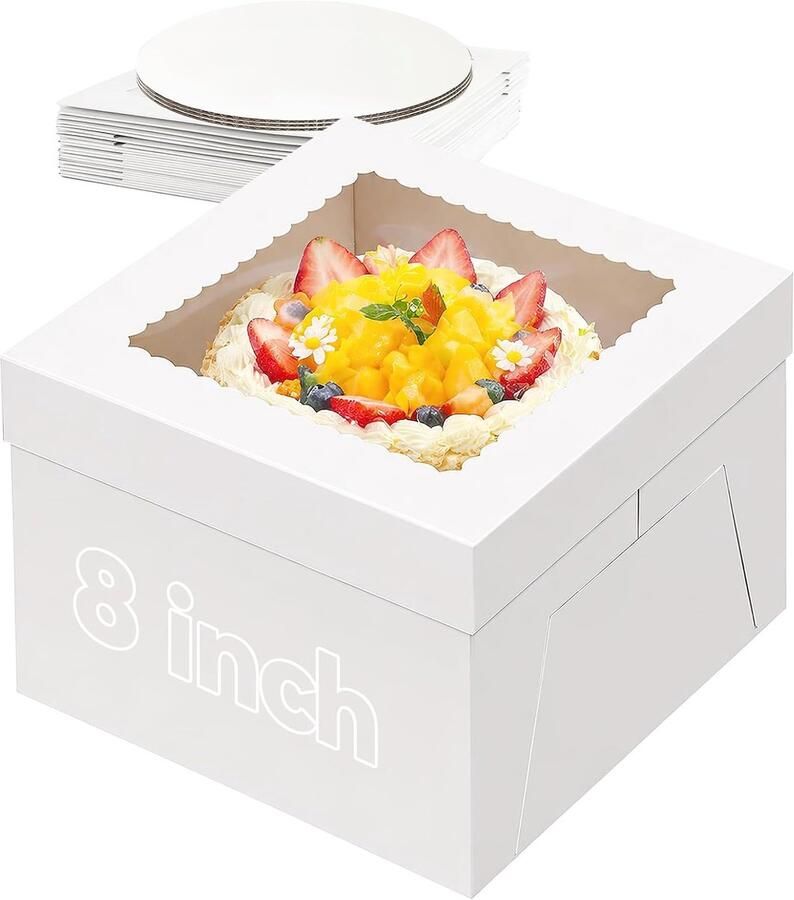 Taartdozen met Plateau 20 x 20 x (8 inch) Kartonnen Taartdozen met Venster Transportdoos voor Taarten en Gebak