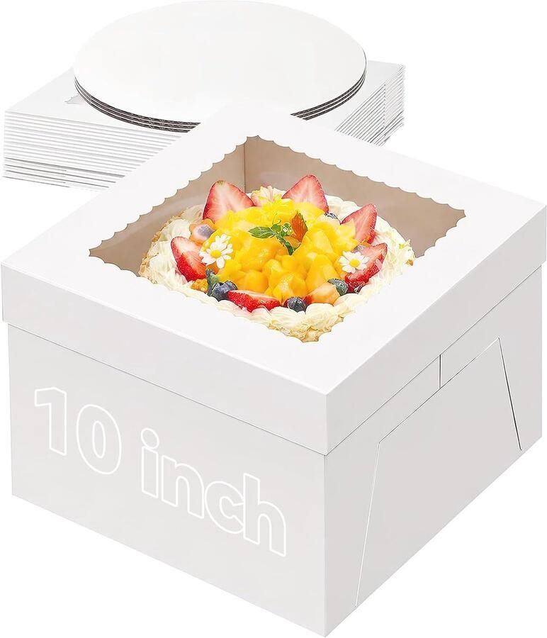 Taartdozen met Plateau 25 x 25 x (10 inch) Kartonnen Taartdozen met Venster Transportdoos voor Taarten en Gebak