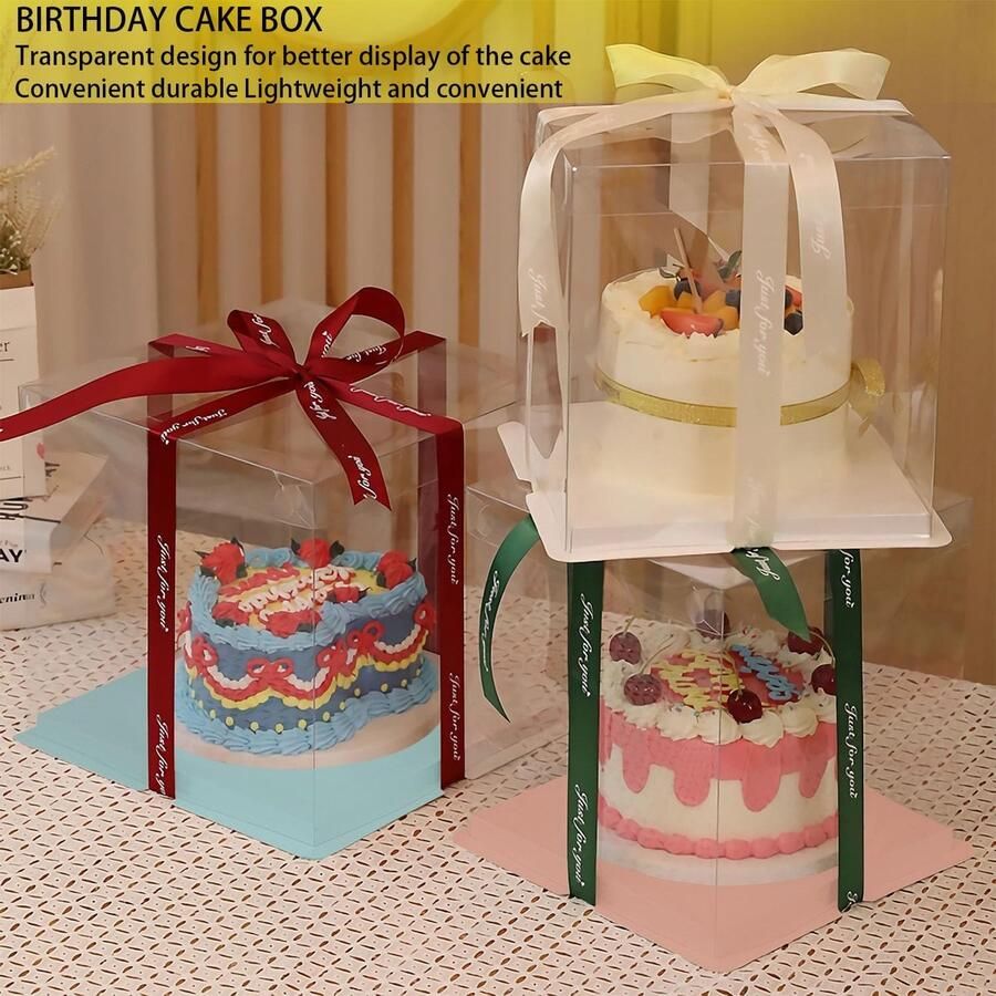 Taartdozen Taartdoos 30 x 30 x Transparante Taarttransportdozen Geschenkdoos Transparant met Bodem en lint Voor Verjaardagsdessert Wit Transportbox taart geschenkdoos doorzichtig herbruikbaar met lint voor verjaardag dessert 2 stuks (wit)