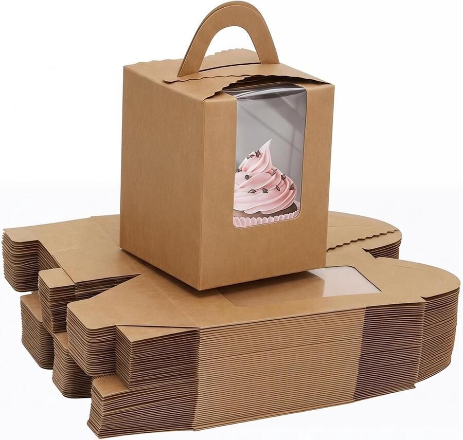 Taartdozen taartdoos met kijkvenster mini-afzonderlijke cupcakedozen met cupcake-liners gebakdoos van kraftpapier met venster en handvat voor het verpakken van koekjes cake