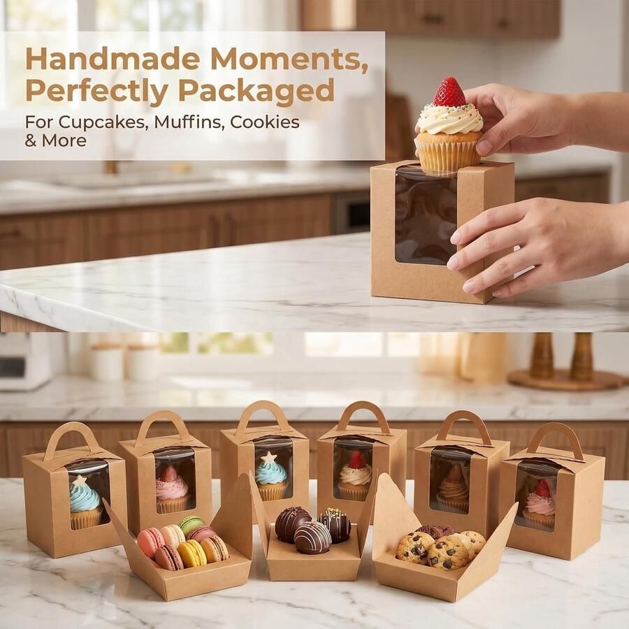 Taartdozen taartdoos met kijkvenster mini-afzonderlijke cupcakedozen met cupcake-liners gebakdoos van kraftpapier met venster en handvat voor het verpakken van koekjes cake - Foto 2