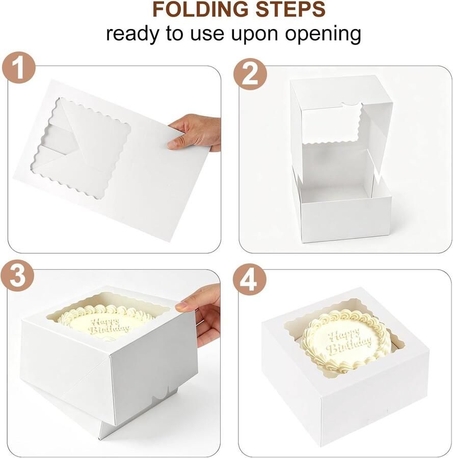 Taartdozen van 8 X 8 X 5 In met Taartplaten Witte Taartdozen met Doorzichtig Venster 10 sets Bakkerijdozen voor Het Bewaren van Taarten Verjaardagsfeestjes en Cadeauverpakkingen