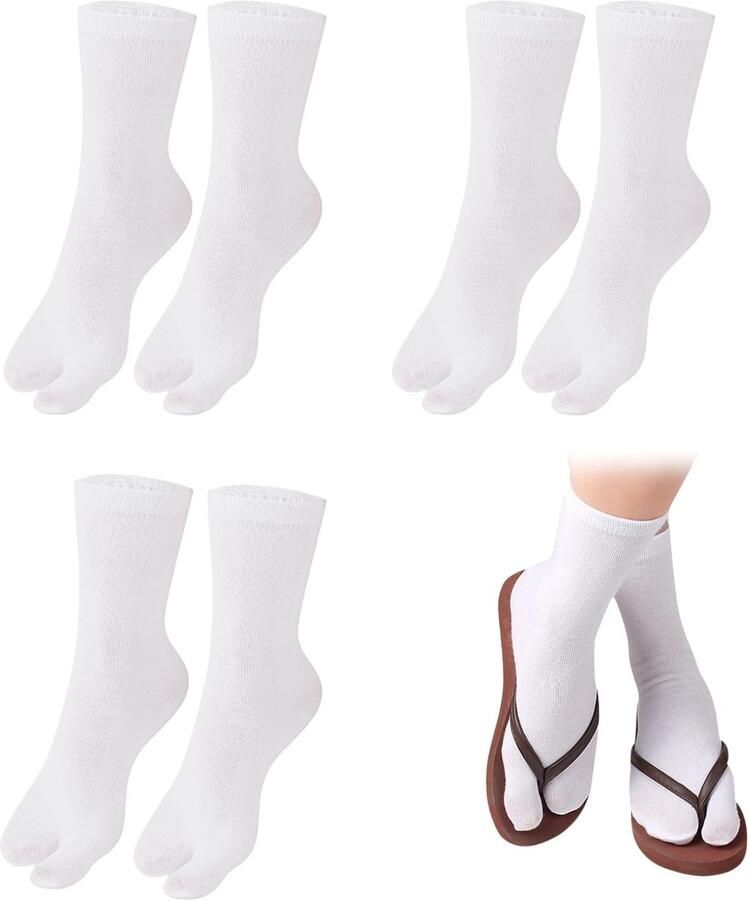 Tabi Unisex Teenslippers met Tussenruimte voor nen en 3 Paar Katoenen Tabi Sokken