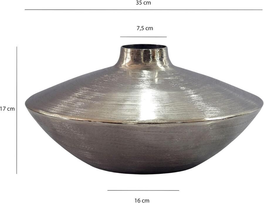 Tafelvaas 35x35x Aluminium Zilver Siervaas Organisch vaas rond met gestructureerd oppervlak metalen vaas voor woonkamer decoratie handgemaakt elk exemplaar is uniek