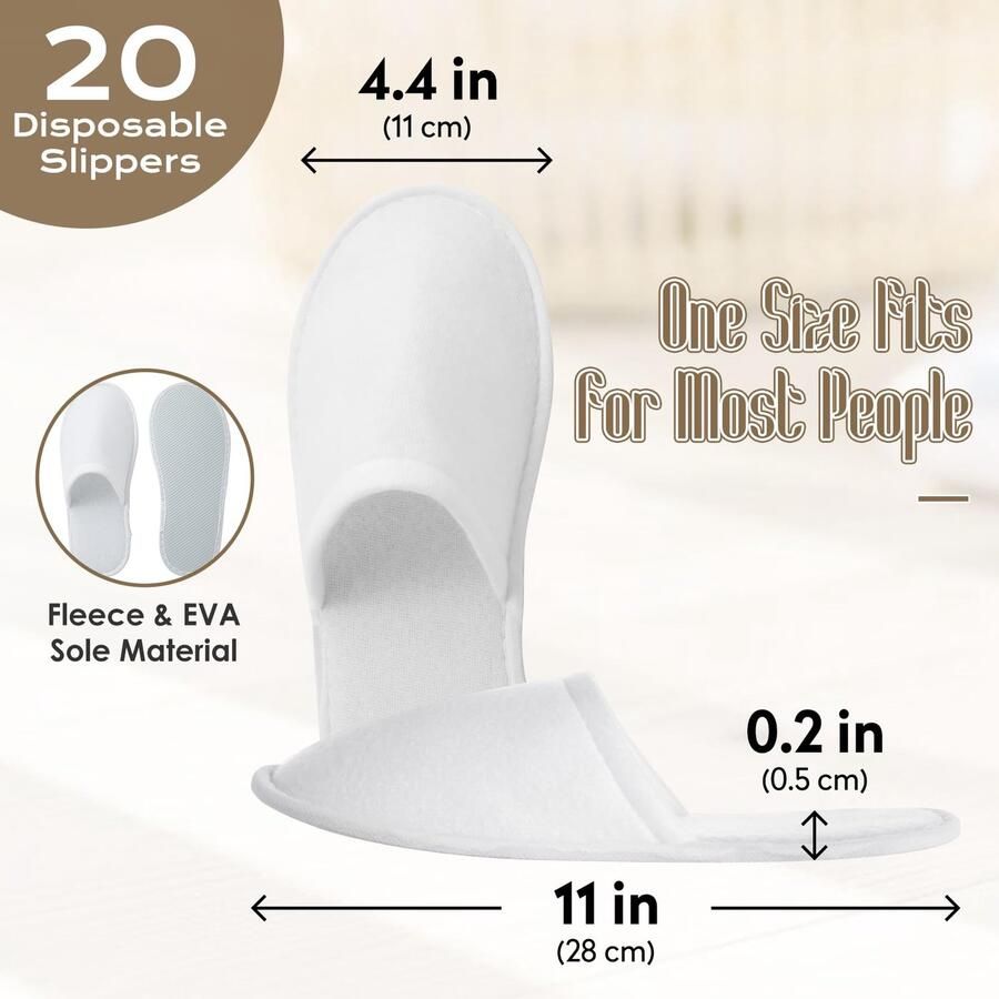 Taimimy 20 paar hotel slippers wit voor en antislip wegwerp huisschoenen wegwerp slippers gastenpantoffels gesloten tenen unisex frot