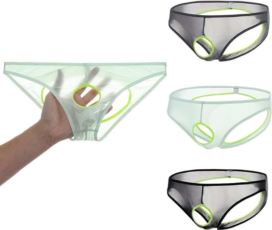 Tanga-ondergoed voor heren met gescheiden grote zak sexy doorzichtige lage taille doorzichtig gaas elastische tailleband