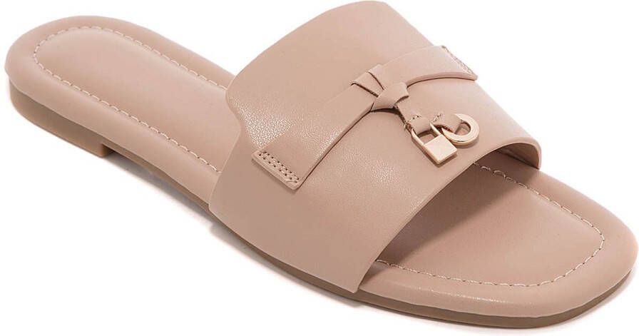 Taupe Dames Slippers voor alledaags- Elegante Instappers- slides Comfortabele Platte Sandalen met Gouden Detail en Anti-slip Zool- dames slippers- zomer slippers
