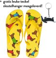 Teckel flip flops flip flop teckel teenslipper teenslippers hond teckelprint slippers badslippers geel teckel - Geel
