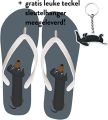 Teckel flip flops flip flop teckel teenslipper teenslippers hond teckelprint slippers badslippers grijs teckel - Grijs