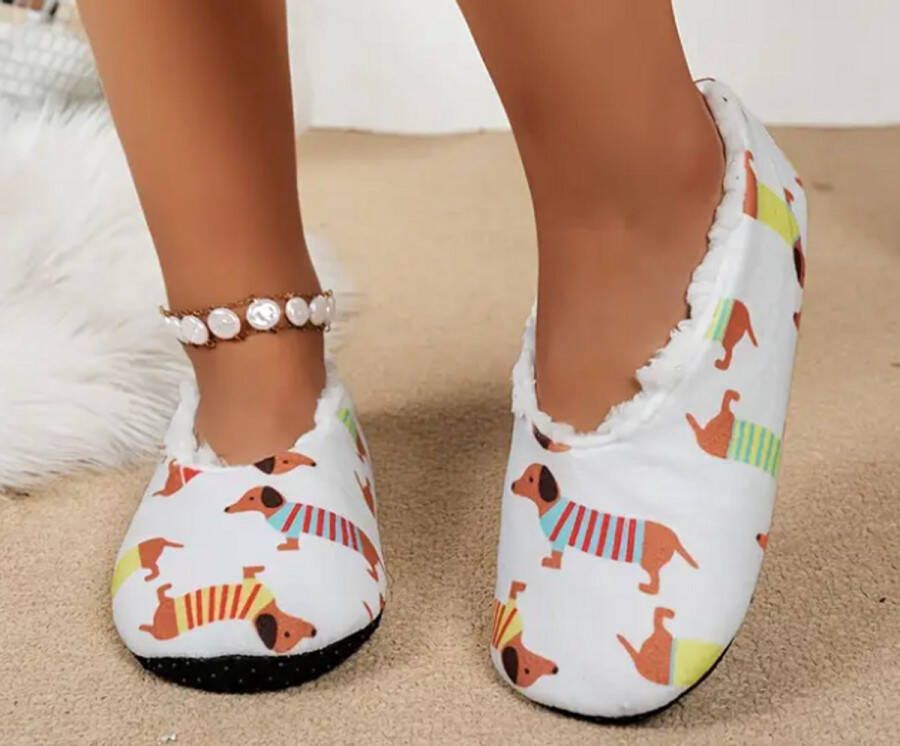 Teckel hond sloffen pantoffels teckelprint slippers