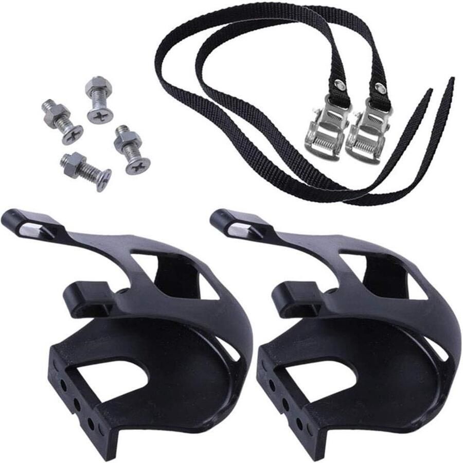 Teen Clips met Rie Fiets Pedalen Clips Fietsen Stabiliseren Verstelbare Nylon Riem x Zwart