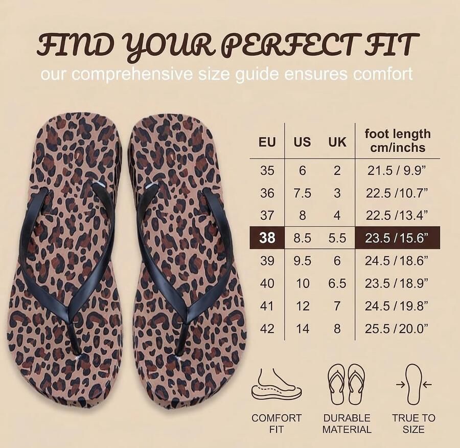 Teensandalen voor dames met ondersteuning van de voetboog comfortabel zomer strand pantoffels licht zwembadsandalen strand antislip teenslippers (luipaard)