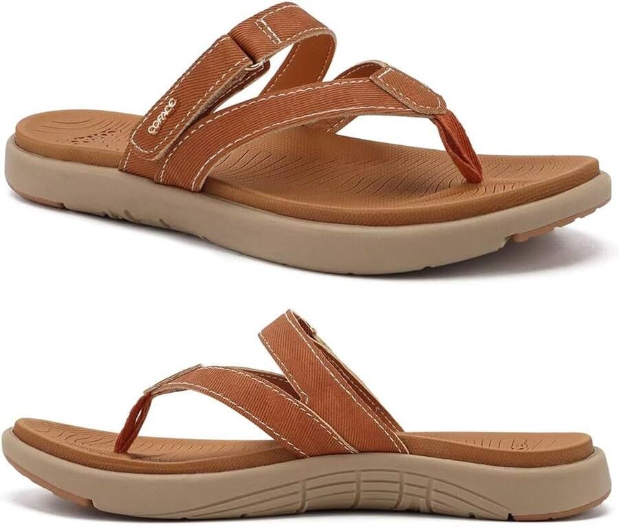 Teenslippers Dames Orthopedische Comfortabel Leren Stof Elegants Flip Flops Vrouwen Leer Zomer Strand Zwembad Licht Yogamat Open Teen Sandalen Antislip Rubberen Zool Tan