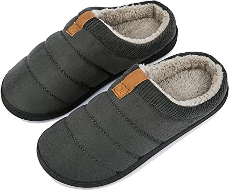 TEGELE Sloffen Heren Winter Warme Huis Sloffen Traagschuim Pantoffels met Antislip Rubberen Zool voor Binnen Buiten