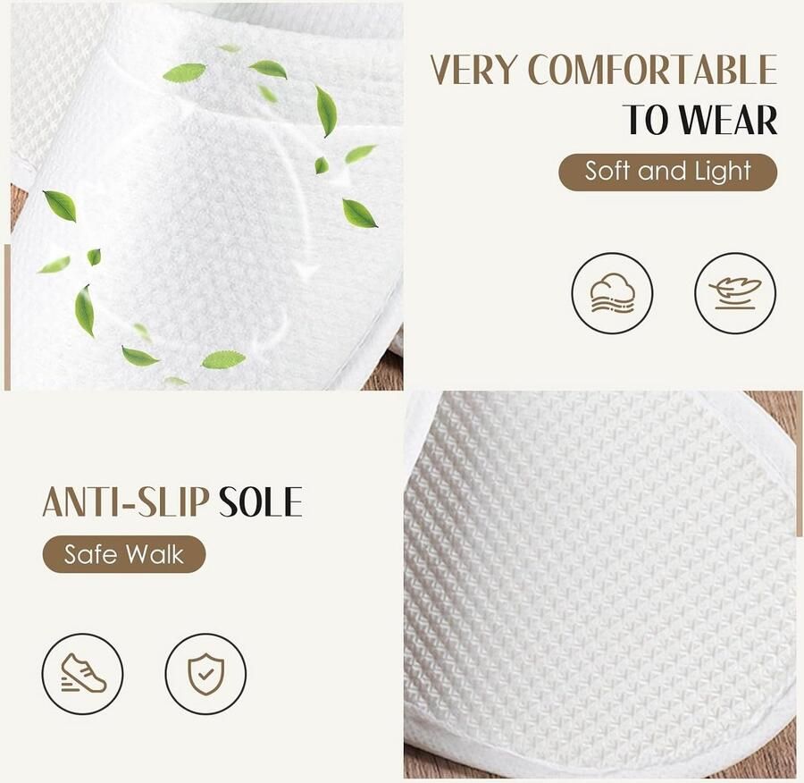 10 paar hotelslippers wit voor en antislip wegwerppantoffels gastenpantoffels gesloten tenen uniseks badstofslippers voor hotel gasten en spa