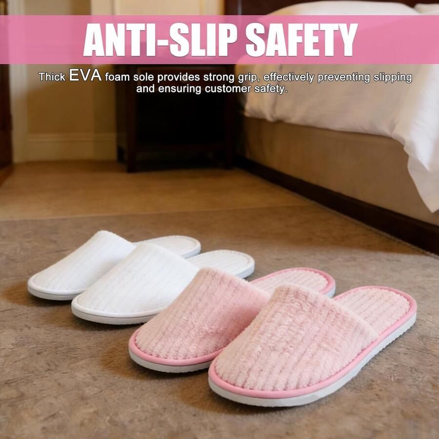 Thijox 10 Paar Koraalfleece Pantoffels Witte & Roze Spa Pantoffels Wasbare Katoenen Fluwelen Uniseks Hotelslippers voor Wellness Reizen en Badk