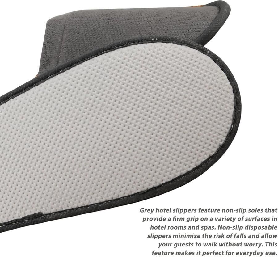 Thijox 15 Paar Antislip Hotelslippers Grijs Ade d Badstof Uniseks Wegwerppantoffels voor Hotel en Spa