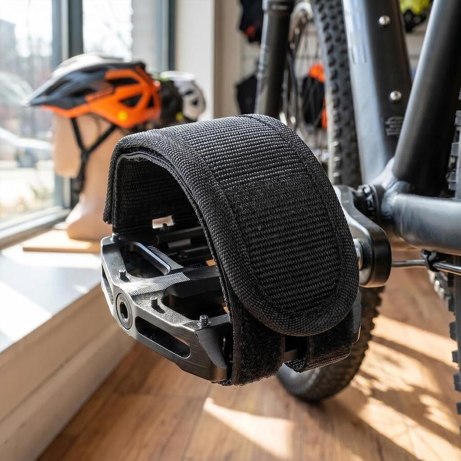 Thijox 2 stuks verstelbare pedaalrie fiets met teenbanden anti-slip nylon voetrie set voor MTB racefiets en hometrainer meer stabiliteit - Foto 2