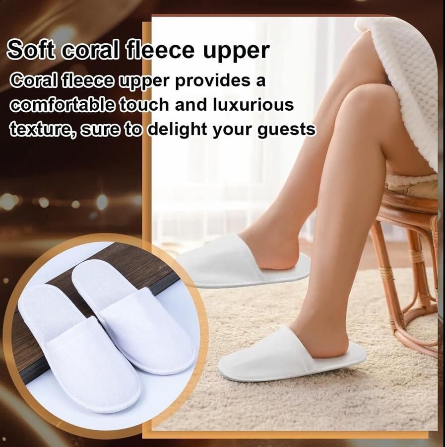 Thijox 5 Paar Antislip Wegwerppantoffels Gesloten Pantoffels van Koraalfluweel voor Hotel Spa Thuis en Reizen Luxe Comfort Maat Reisschoenen