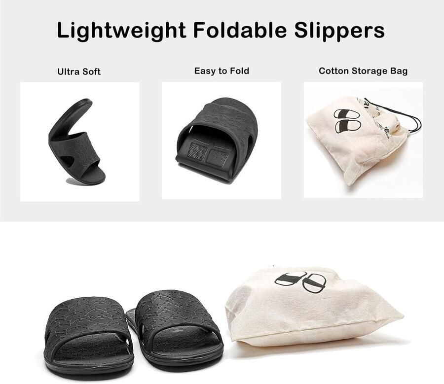 Sloffen voor en Draagbare Opvouwbare Pantoffels met Opbergtas Zacht Comfortabel Antislip Sneldrogend voor Thuis Badkamer Douche Zwem Strandsandalen