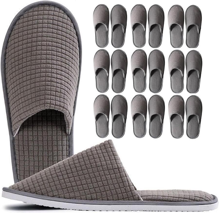 Thijox Gasten Pantoffels voor en Badstof Slippers Spa-Hotelslippers 10 Paar Universele Maat Grijs Perfect voor Thuis Kantoor en Ho