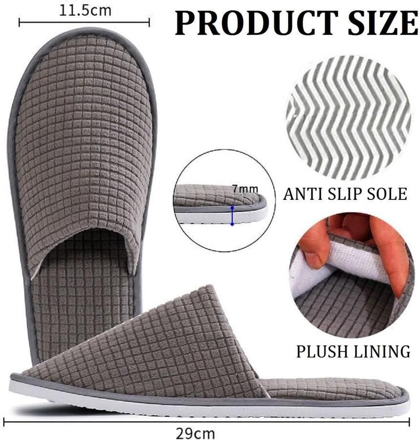 Thijox Gasten Pantoffels voor en Badstof Slippers Spa-Hotelslippers 10 Paar Universele Maat Grijs Perfect voor Thuis Kantoor en Ho