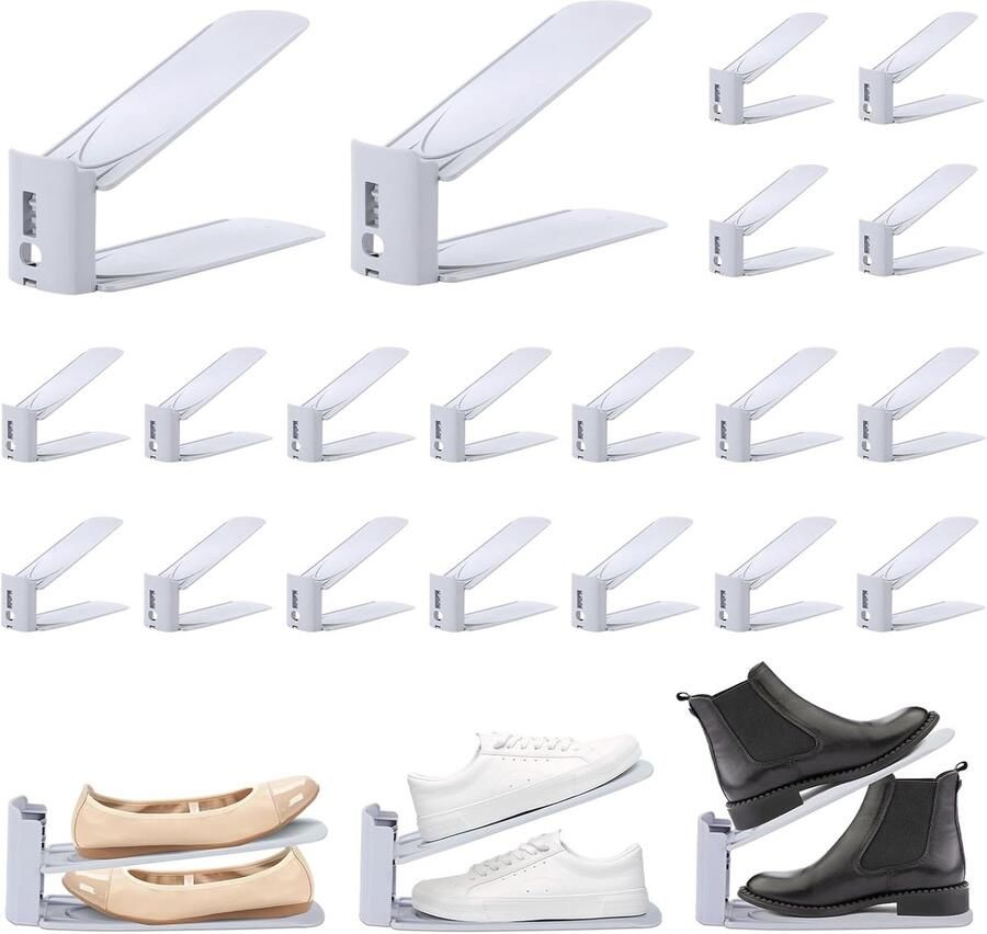 Thijox Schoenstapelaar 20 stuks 3-laags verstelbare schoensleuforganizer antislip schoenenhouder voor hoge hakken slippers sportschoenen Ruim