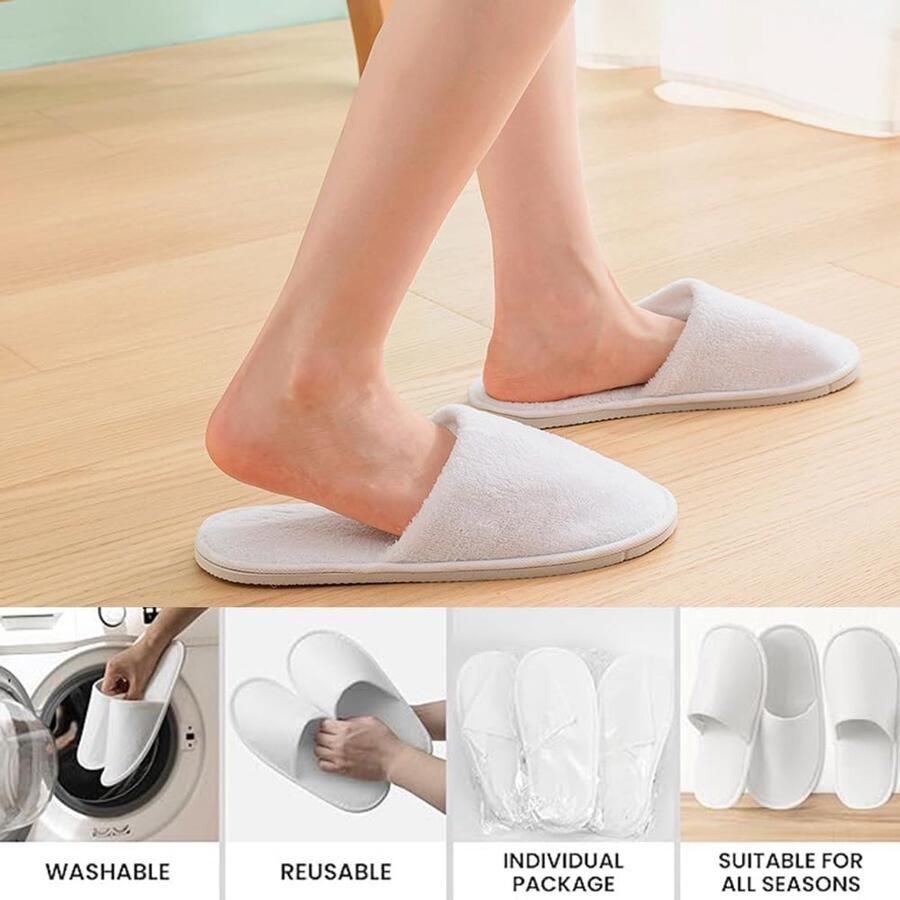 Thijox Wegwerppantoffels 2 Paar Antislip Hotelslippers Gastenpantoffels Witte Pantoffels Spa Voor Hotelgasten en Wellness