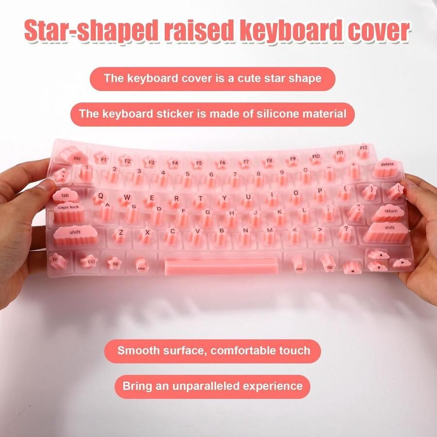 Toetsenbordhoes met Lange Spijkers Compatibel met MacBook Siliconen Sterontwerp Verhoogd Toetsenbord voor Nagelkunst (Roze Ster)