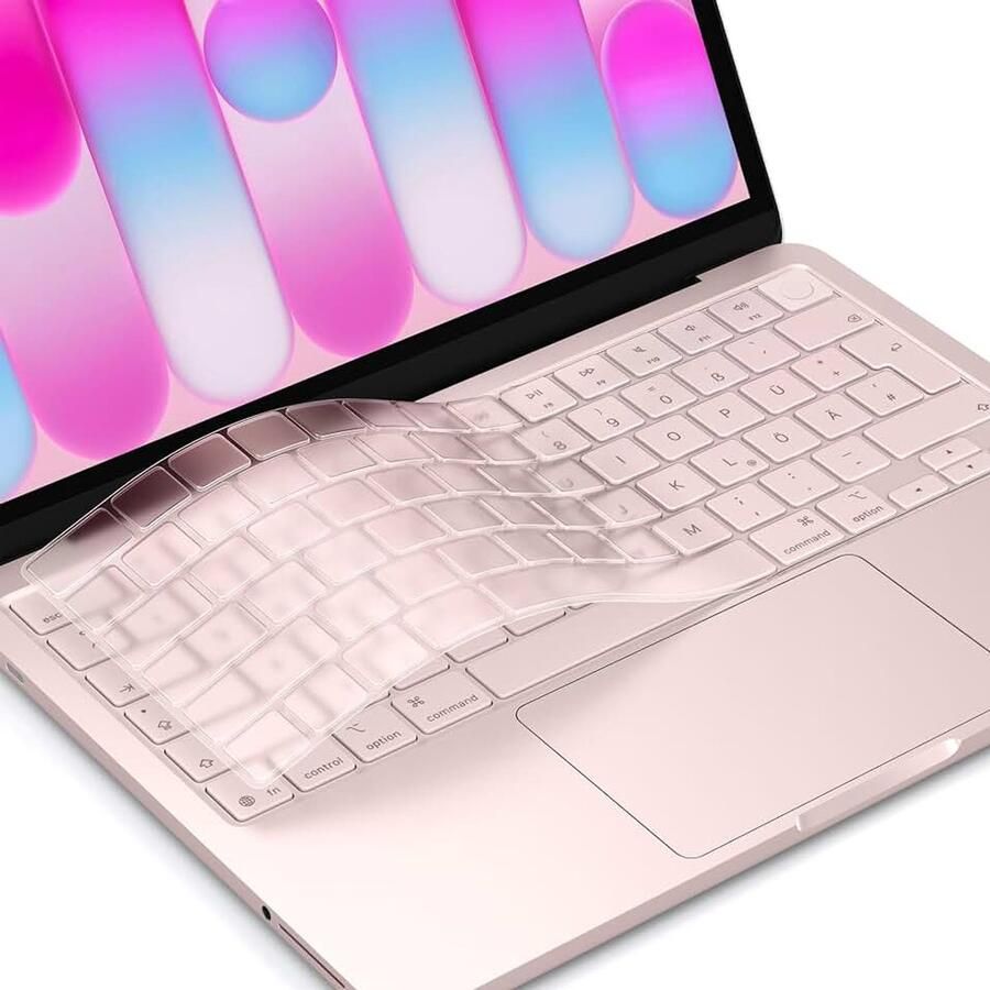 Toetsenbordhoes voor MacBook Neo Air Pro Layout Transparant Roze 2026-2022 M5 M4 M3 M2 Ultradunne TPU Keyboard Cover Skin met Mac Air 13.6 15 Pro 14 16 M1 Pro Max 2021 MacBook Neo