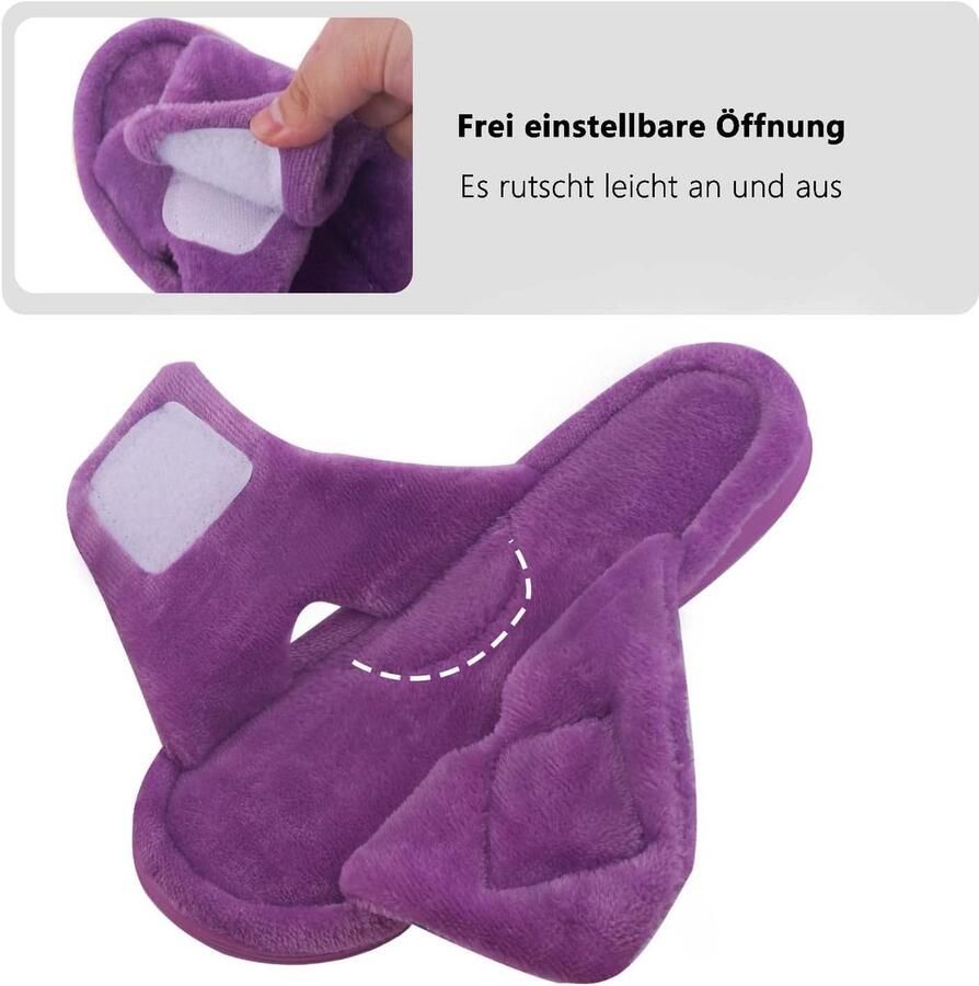 Traagschuim pantoffels voor dames met verstelbare klittenbandsluiting voor diabetici brede open teen huisschoenen voor binnen en buiten lila 36 37