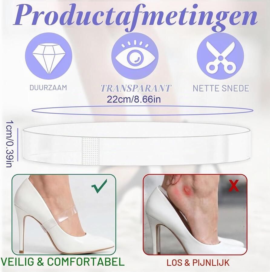 Transparante Schoenbanden voor Losse Schoenen Elastische Onzichtbare Siliconen Straps voor Hakken Sandalen en Dansschoenen Ideaal voor Bruidschoenen en Pumps