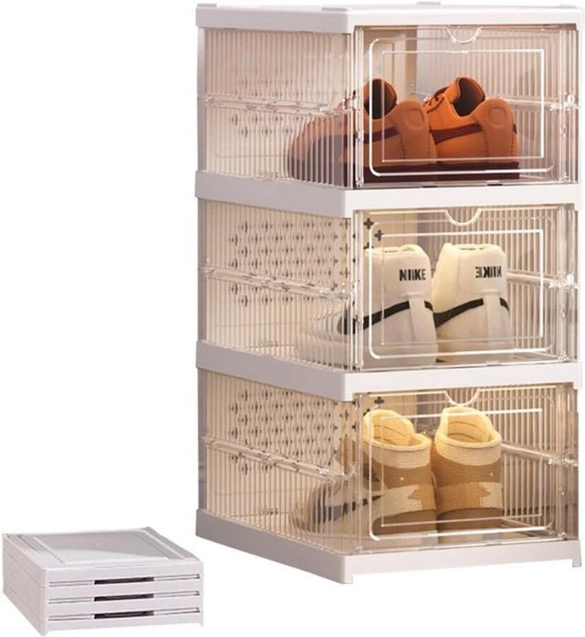 Transparante Vouwbare Schoenendoos Stapelbare en Ruimtebesparende Plastic Schoenstandaard voor Sportschoenen tot Eenvoudige Installatie en 3 Niveaus