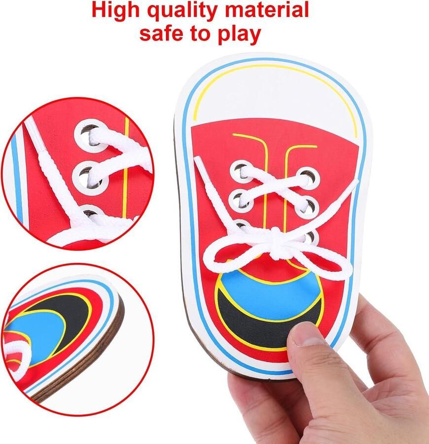 TTGoods Houten veterschoen voor kinderen om veterstrikken te leren & motoriek te oefenen