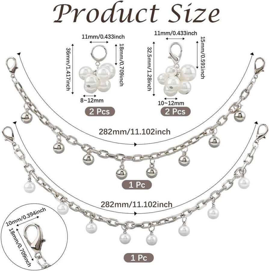 TTGoods Parel Klomp Ketting met Metalen Charms en Parels voor Vrouwen Luxe Sieraden in Zilver en Wit met Boot Bling Decoratie voor Sandalen Verjaardagsfeest