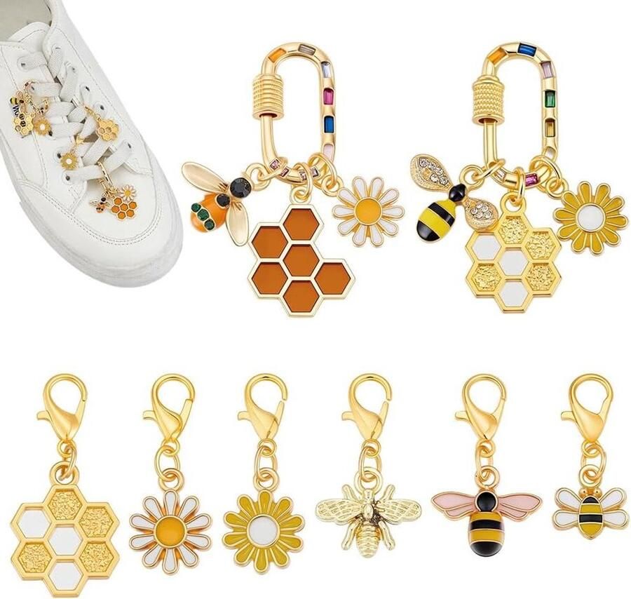 Gele Emaille Schoen Charms met Bij en Zonnebloem Ontwerp voor Sneakers en Sandalen Decoratieve Accessoires met Sluitingen Verschillende Stijlen Beschikbaar 0.7 ~ 1.2 Inch