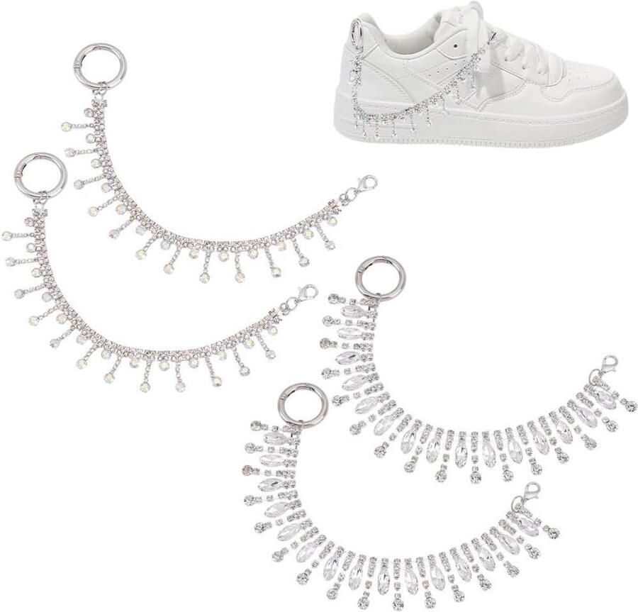 TTGoods Set van 4 trendy schoenkettingen met kwastjes voor dames Sieraden Schoenbedels Strass-ketting Schoendecoratie Sneakerketting Sandalen Klompen