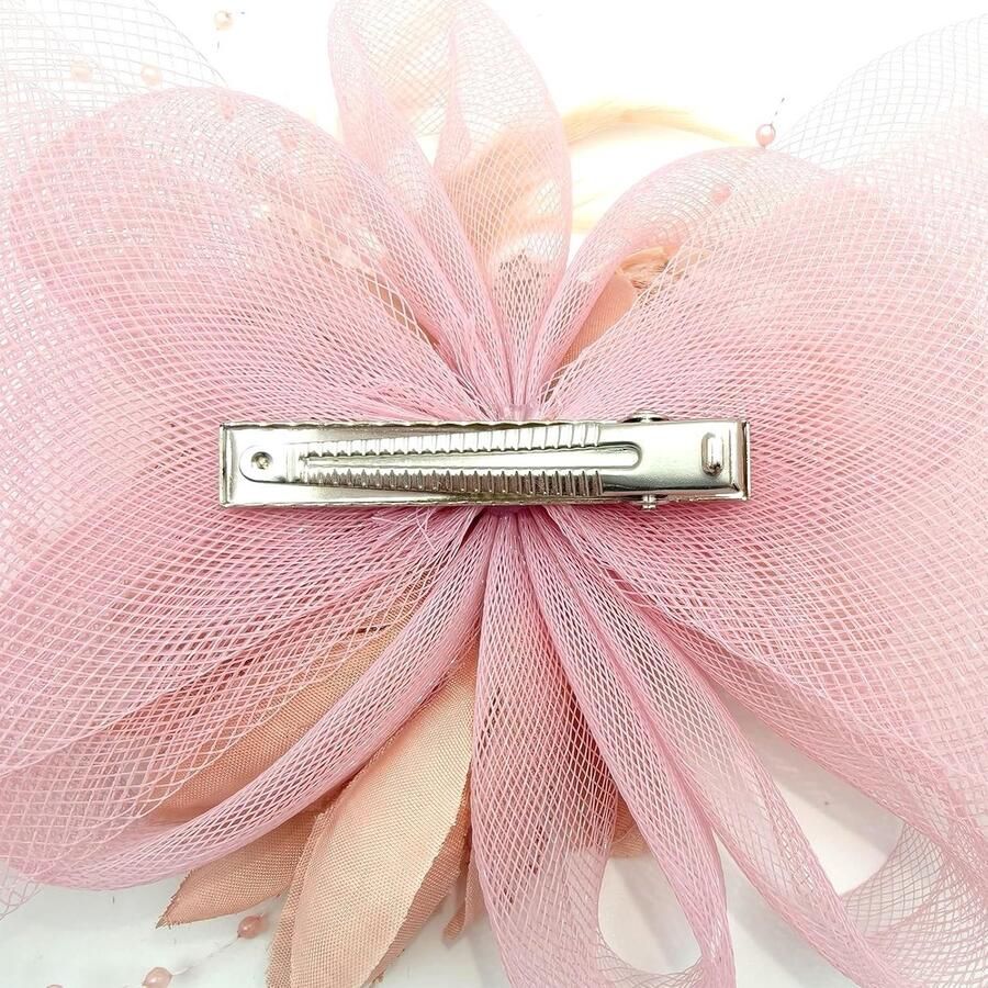 Tulle Fascinator Dames Veer Synthetische Hoed Fascinator Roze Elegante Fascinator Hoed Bruiloft Hoeden Ceremonie Cocktail Hoed Derby Eglise Banket Fascinator Clip