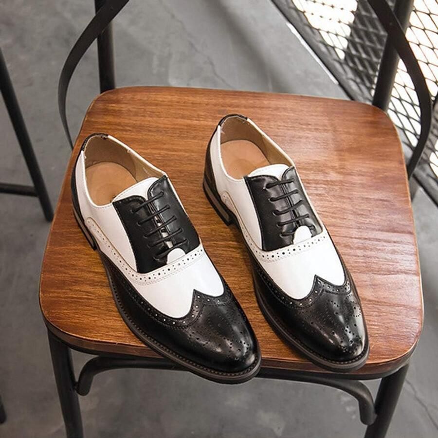 Two Tone Brogues PU Leer Puntschoen Veterschoen Oxford Vintage Trouwschoenen
