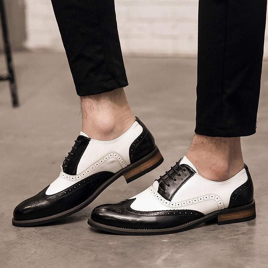 Two Tone Brogues PU Leer Puntschoen Veterschoen Oxford Vintage Trouwschoenen