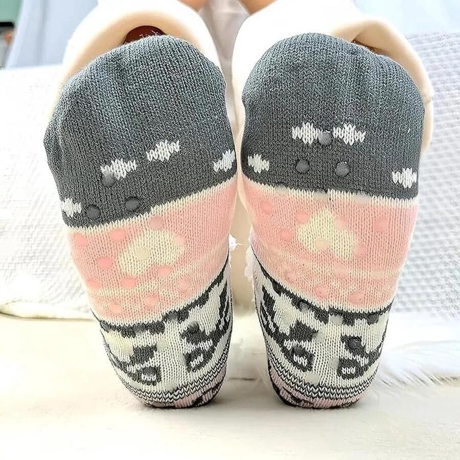 Ultra Pluche Antislip Vloersokken Roze Dikke Thermische Fleece Slippers met Grijper Stippen Voor Dames