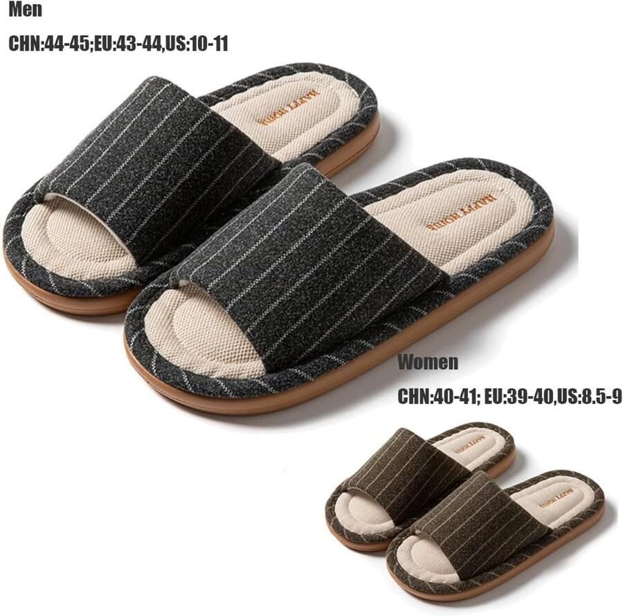 Uniseks 2 paar badslippers gastenpantoffels open ademende katoenen linnen pantoffels wasbaar antislip ideaal voor gasten familie hotel reizen