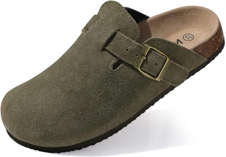 Uniseks clogs van suède voor vrouwen van leer antislip slippers met premium voetbed