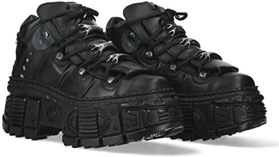 Uniseks laarzen met Tank-zool en vetersluiting van leer in zwart