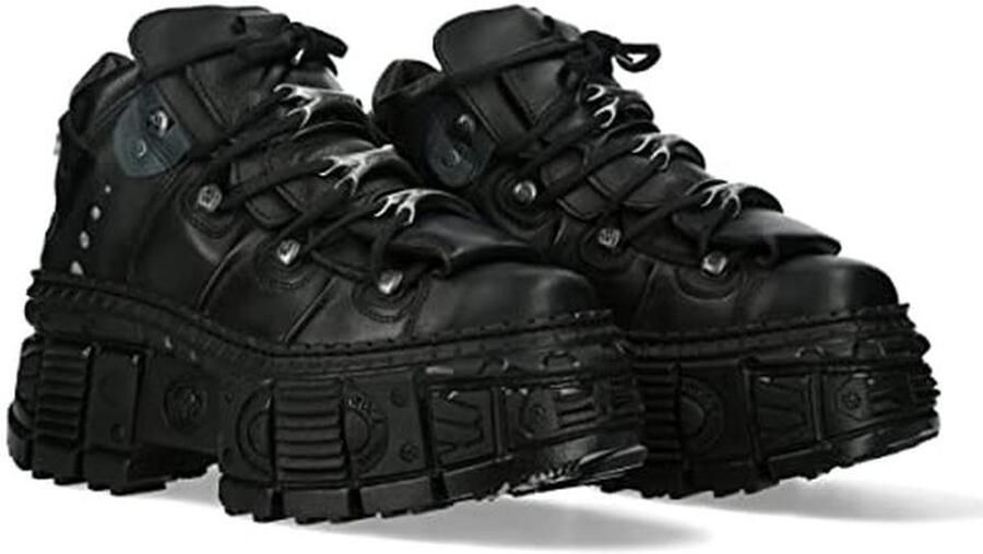 Unisex Enkellaarsjes met Hakken en Veters Leer Zwart