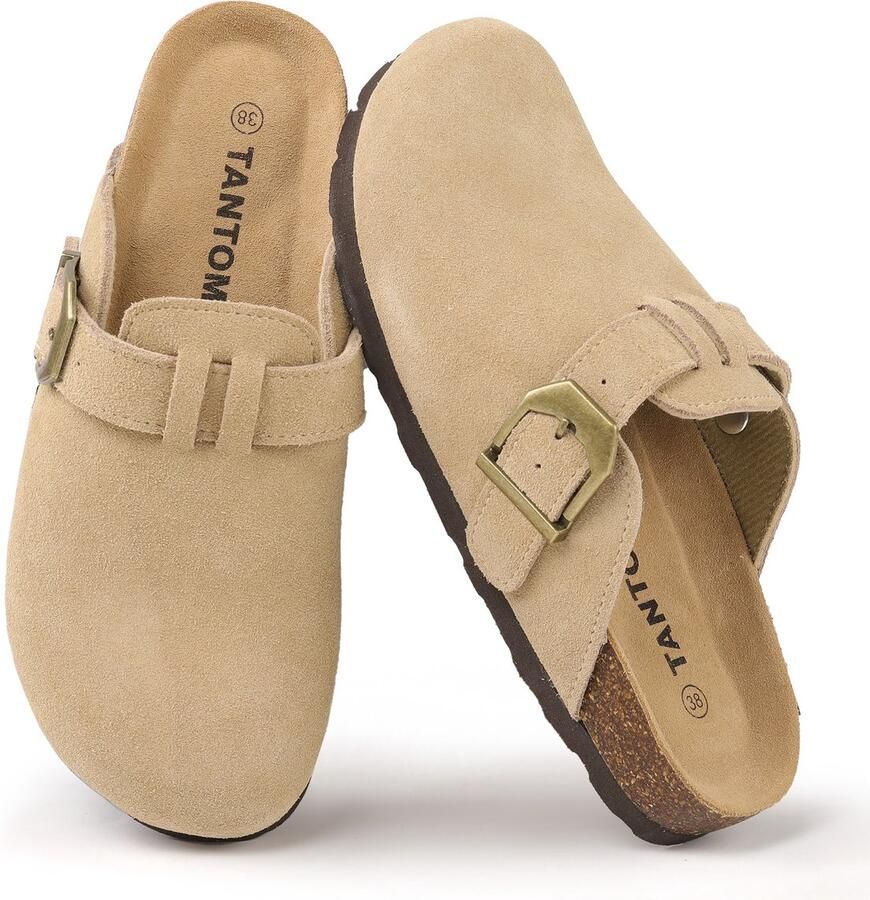 Unisex clogs Suède-look instappers Comfort slippers Houten clogs Khaki